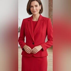 Vintage Saville Red Single Button Skirt Suit Set Size 12 Made in USA